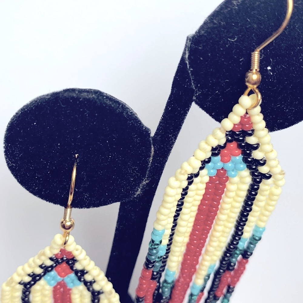 Luxury Hand Crafted Beaded Earrings Chandelier 4.5” Quality Beads Sway Boho Exec - Picture 5 of 6
